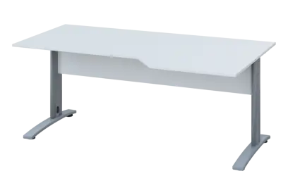 EZK 18 - 186 stůl kancelářský, rohový, pravý, kovová podnož stříbrná, deska 18 mm, široký 1800 mm, bílá